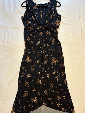 Halogen Black & Tan Floral Print High-Low Dress, Size Large
